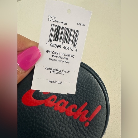 Coach leather key chain and coin wallet-dark blue- round- zipper- New With Tag - Picture 6 of 9